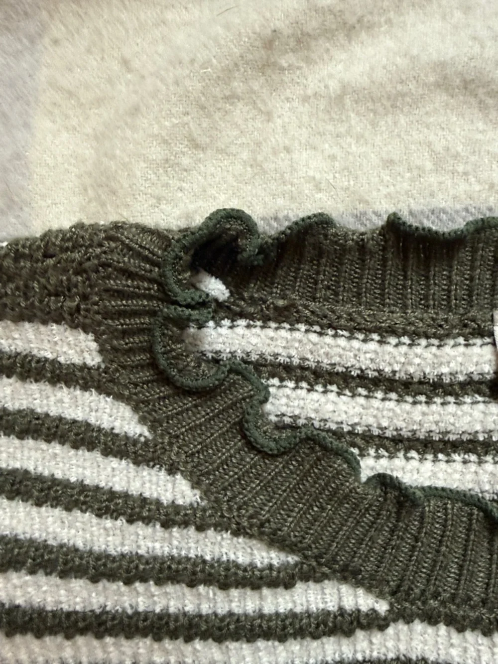 LOFT Striped Short Sleeve Knit Top in Olive and Cream